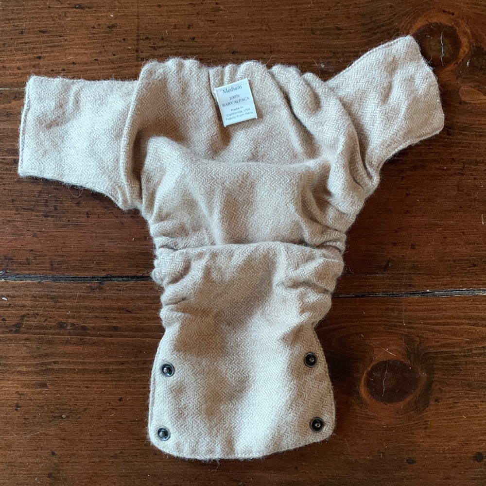Lunapaca Alpaca cloth diaper cover in undyed Birch color